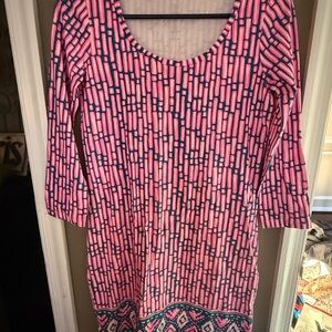 Lilly Pulitzer Pink & Navy Geometric Scoop Neck Dress
